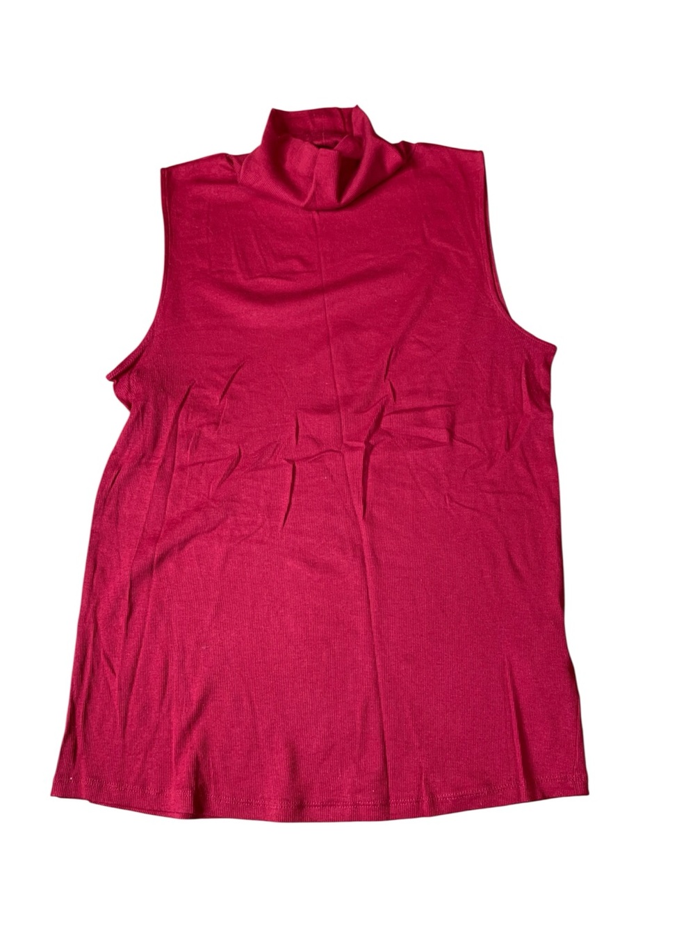 Massimo Dutti Ribbed Mock Neck Sleeveless Top - Deep Red, Size Large